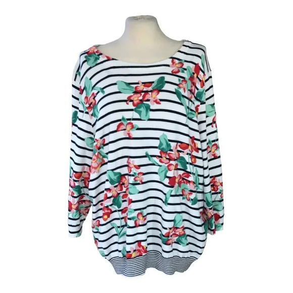 Land's End 100% Supima Cotton Floral Print Long Sleeve Sweater 1X (16w-18w) - Picture 1 of 7